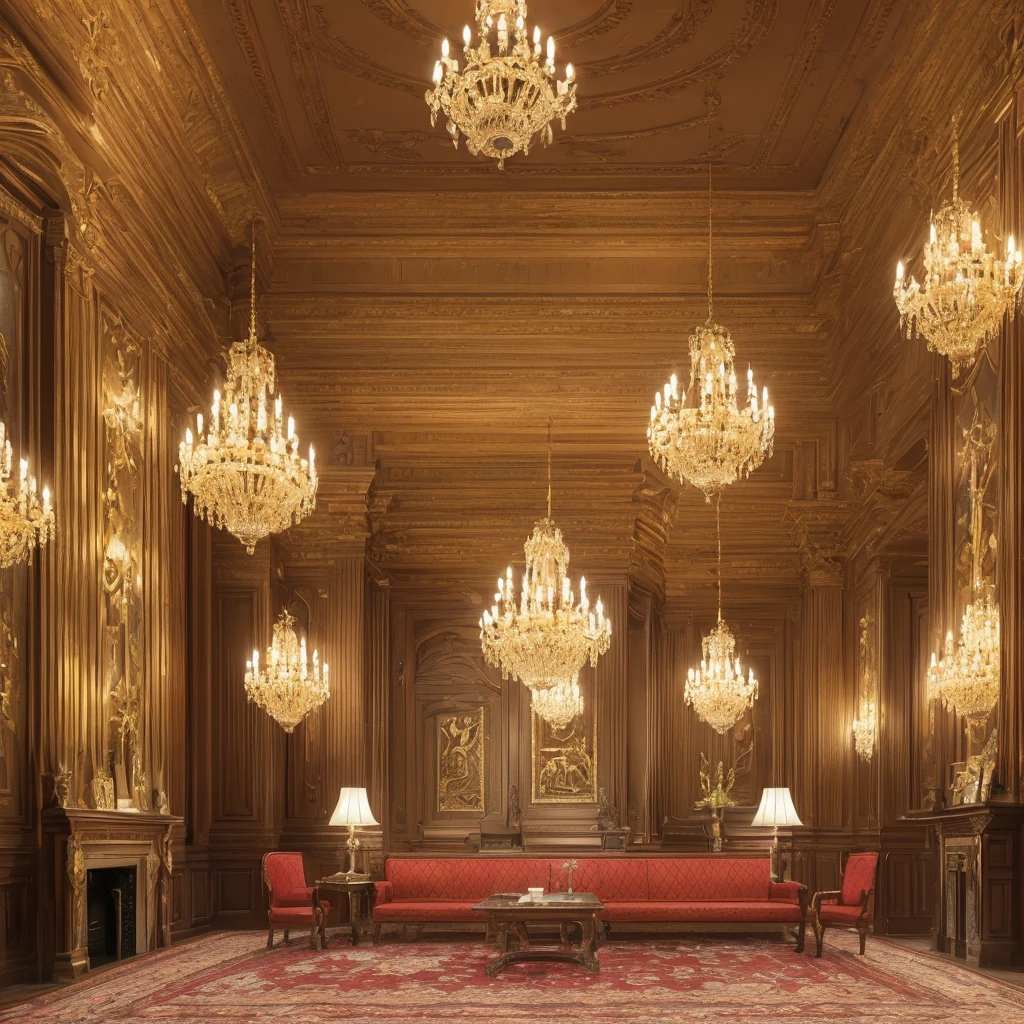 detailed fantasy architecture, intricate governor's office, ornate antique furniture, lush velvet curtains, elegant chandeliers, warm fireplace, rich wooden paneling, intricate moldings, stained glass windows, oil painting portraits, plush Persian rug, (best quality,4k,8k,highres,masterpiece:1.2),ultra-detailed,(realistic,photorealistic,photo-realistic:1.37),dramatic lighting,cinematic composition