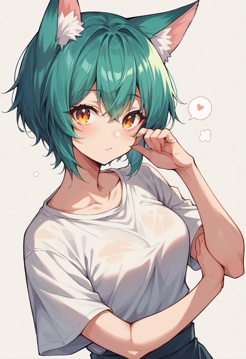 a closeup of a cartoon character with fox ears, fox girl, mikudayo, anime moe art style, Cat Mimi, short hair, anime girl with teal hair