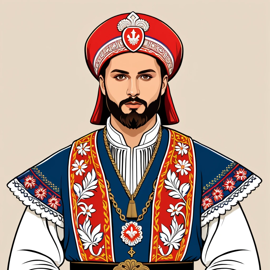 man in serbia  folk outfit, vector graphics, strong contours
