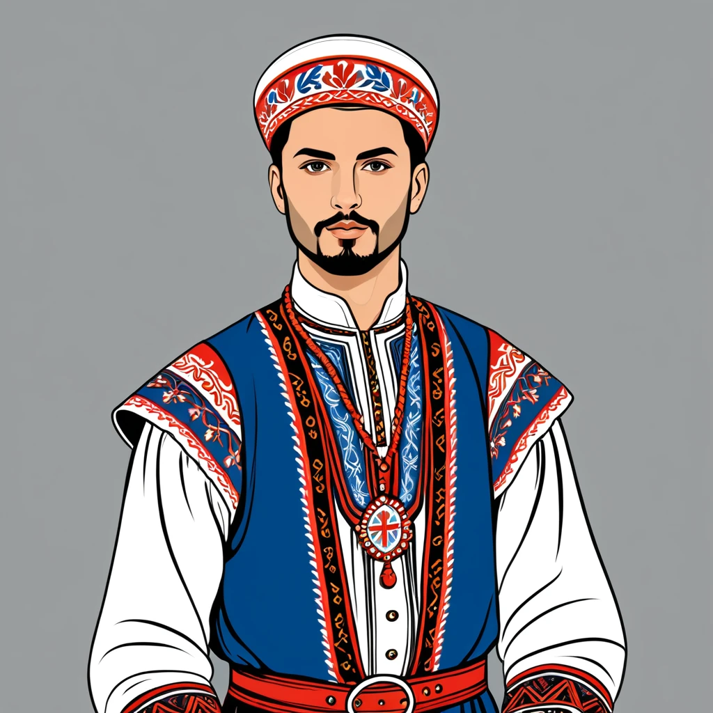 man in serbia folk outfit, vector graphics, strong contours