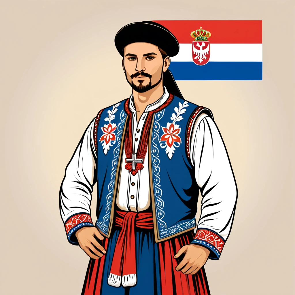 man in serbia  folk outfit, vector graphics, strong contours
