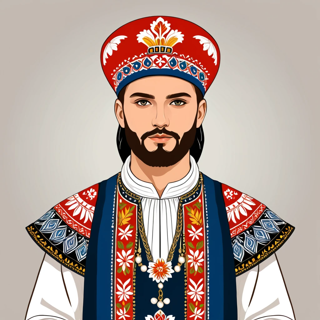 man in serbia  folk outfit, vector graphics, strong contours
