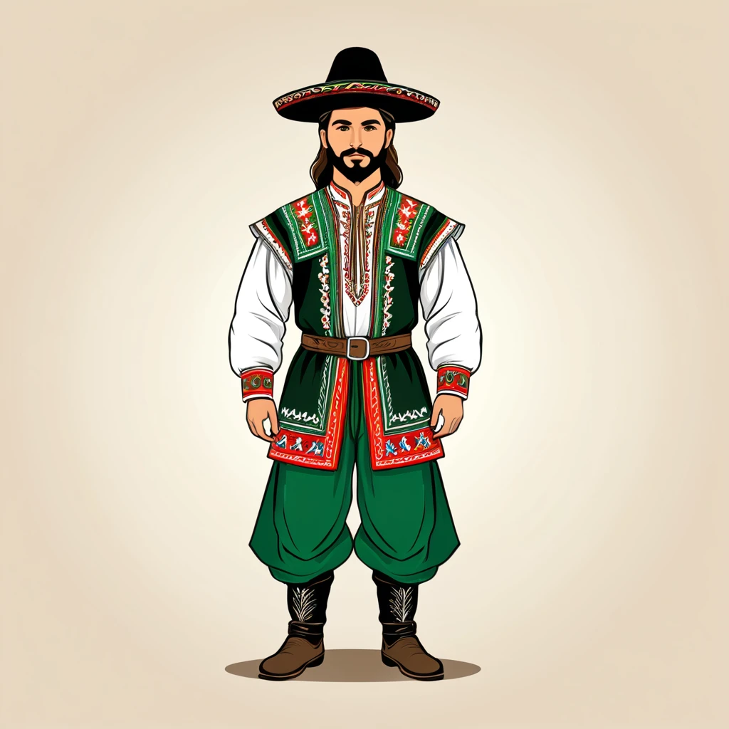 man in bulgaria folk outfit, vector graphics, strong contours
