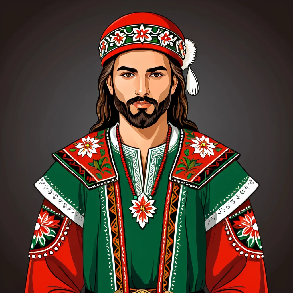 man in bulgaria folk outfit, vector graphics, strong contours