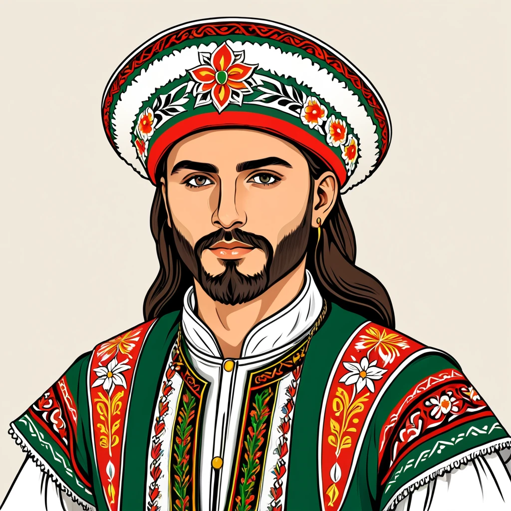 man in bulgaria folk outfit, vector graphics, strong contours
