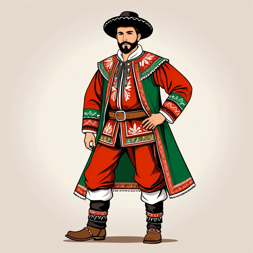 man in bulgaria folk outfit, vector graphics, strong contours