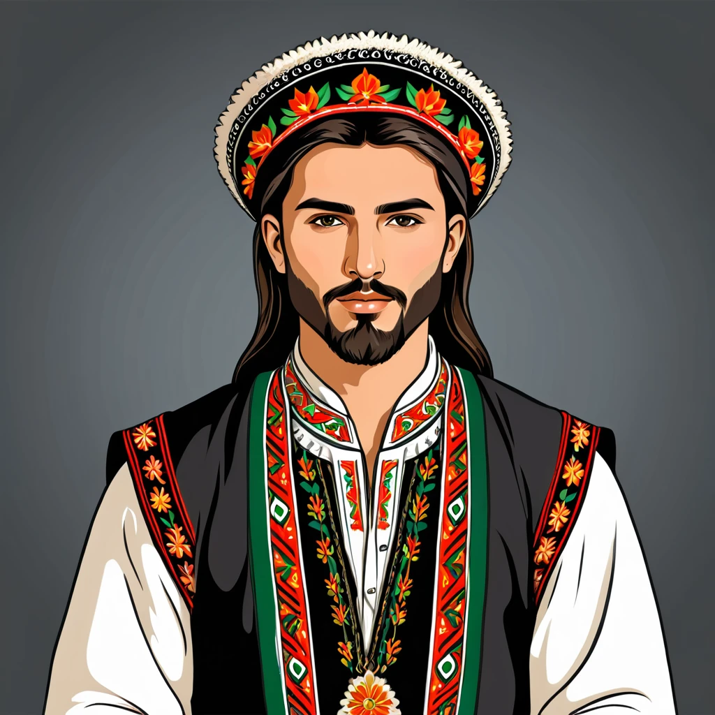 man in bulgaria folk outfit, vector graphics, strong contours