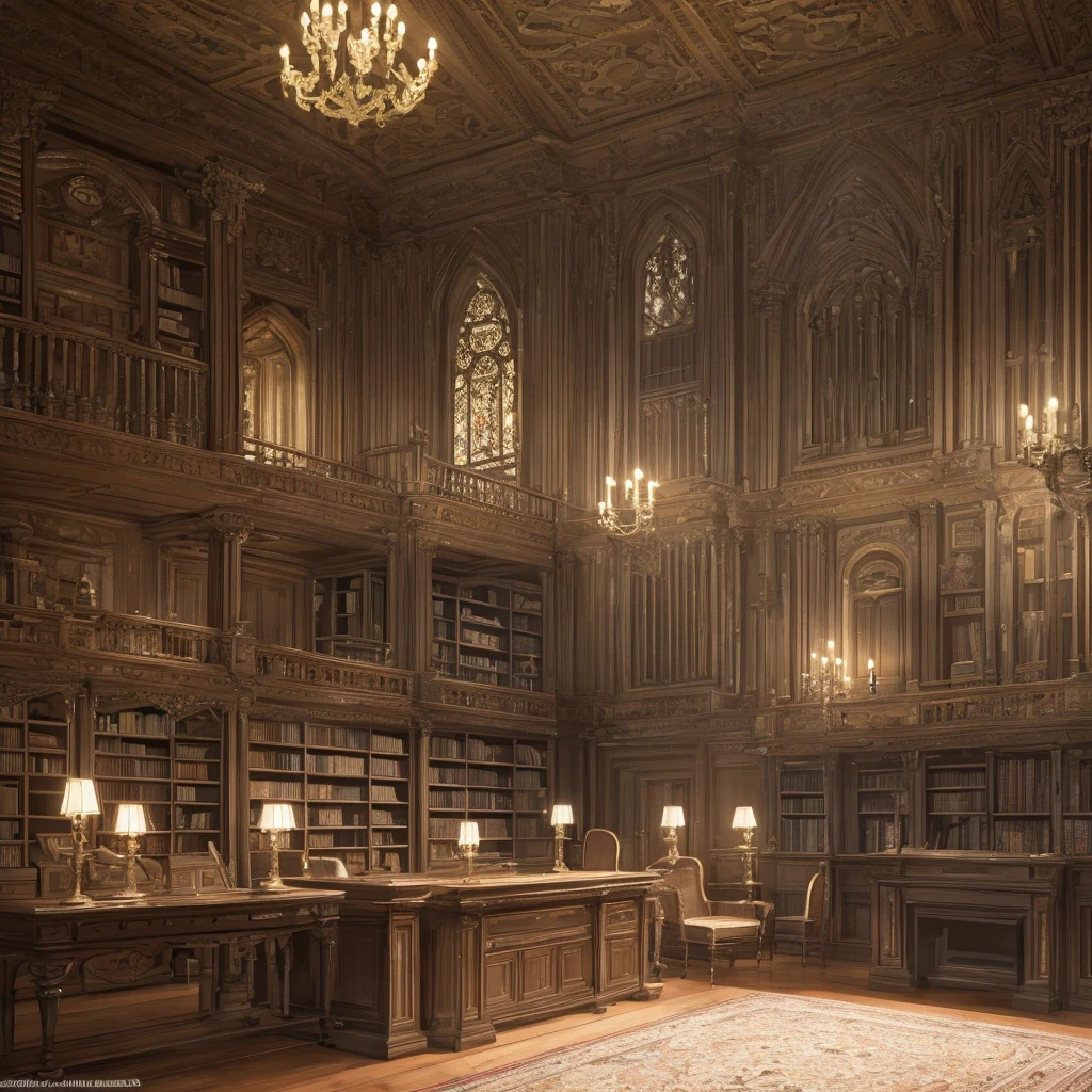 a dark and gloomy government official's office, ornate and gothic architecture, detailed wooden furniture, dim lighting, ominous atmosphere, (best quality,4k,8k,highres,masterpiece:1.2),ultra-detailed,(realistic,photorealistic,photo-realistic:1.37),dark moody tones,dramatic lighting,intricate details,gothic fantasy,dramatic shadows,ornate decor,antique furniture,candles,candelabra,dusty bookshelves,old books,mysterious and foreboding