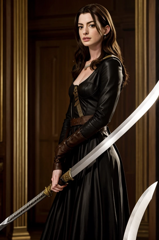 Anne hathaway with a sword