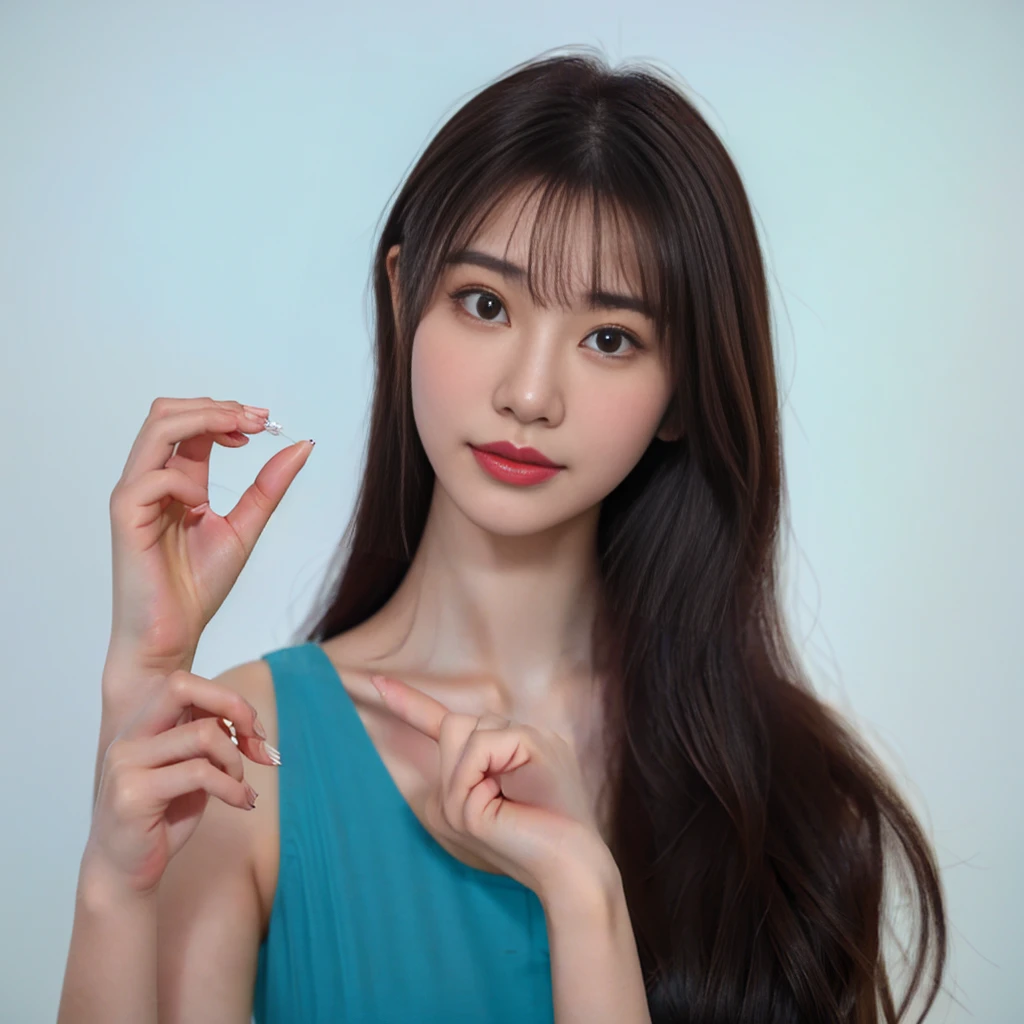 There is a woman making a peace sign with both hands., young Asian woman, beautiful young Korean women, Korean women, Long haired asian girl, Graceful smile pose, young asian girl, a young Asian woman, Professional Profile Photo, beautiful young Asian woman, beautiful south Korean women, gorgeous young Korean women, Asian woman, Chinese women, High-quality portraits