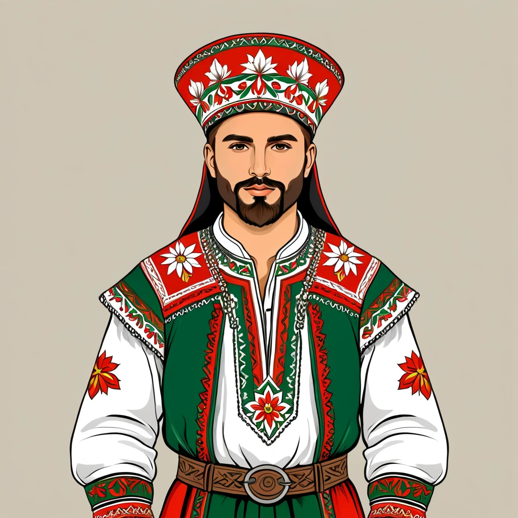 man in bulgaria folk outfit, vector graphics, strong contours
