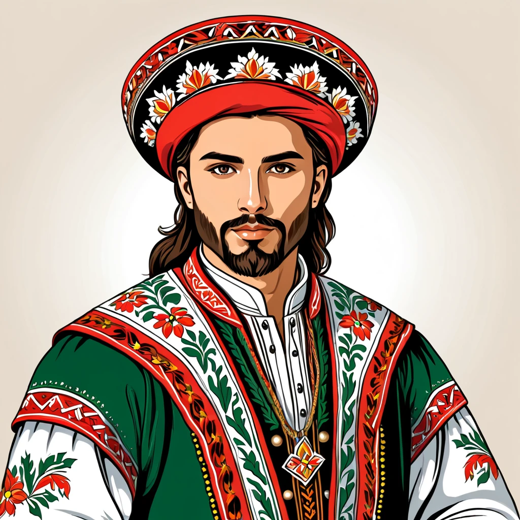 man in bulgaria folk outfit, vector graphics, strong contours