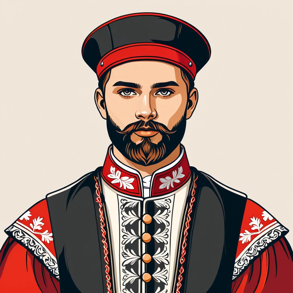 man in denmark folk outfit, vector graphics, strong contours
