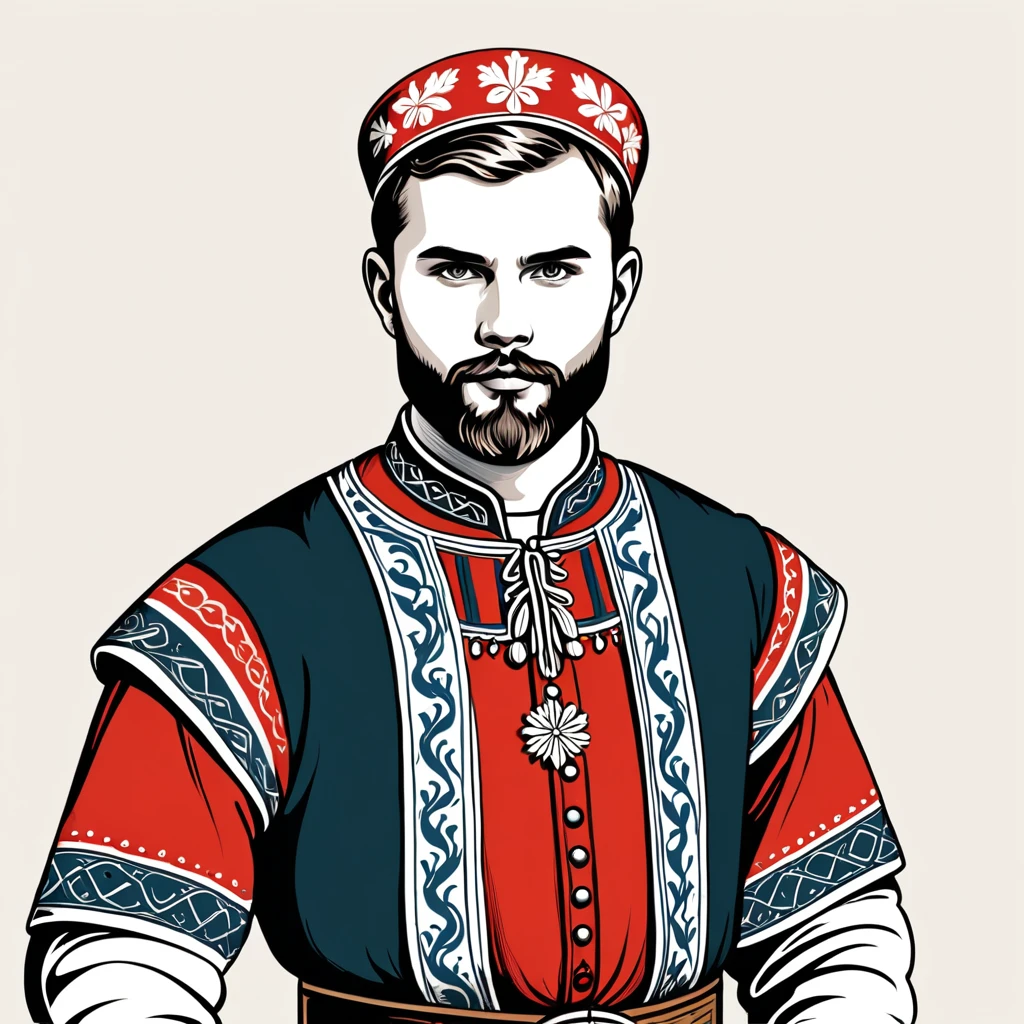 man in denmark folk outfit, vector graphics, strong contours