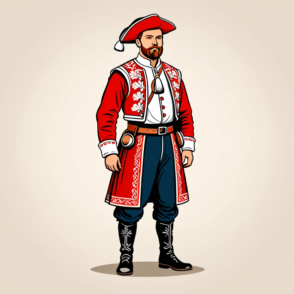 man in denmark folk outfit, vector graphics, strong contours
