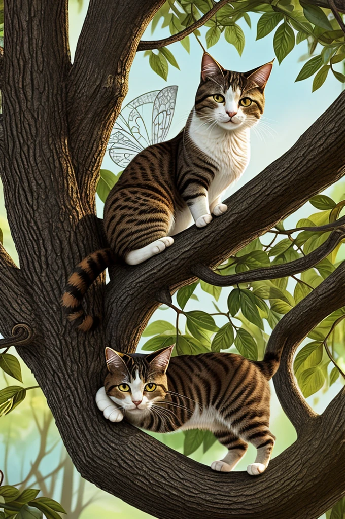 Illustration for a fairy tale about a cat living in a tree