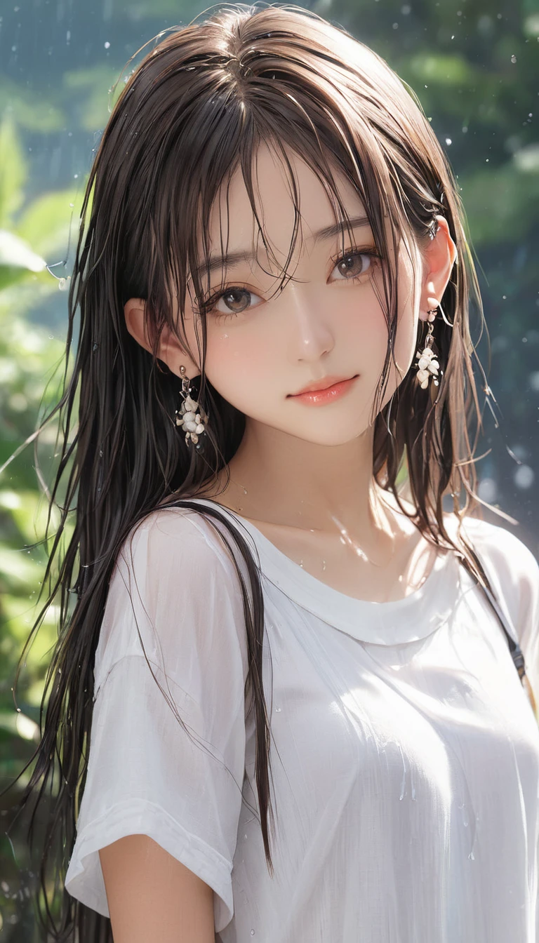(masterpiece, Highest quality:1.2), One girl, alone,bony body、15 years old、wet hair、Earrings