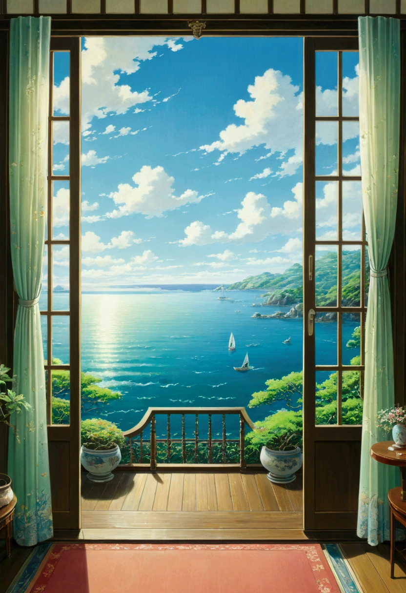 Ghibli summer The sea seen from the Western-style room