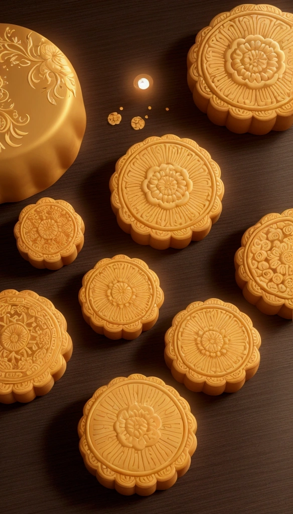 Mid-Autumn Festival moon cakes, digital art, 3d render