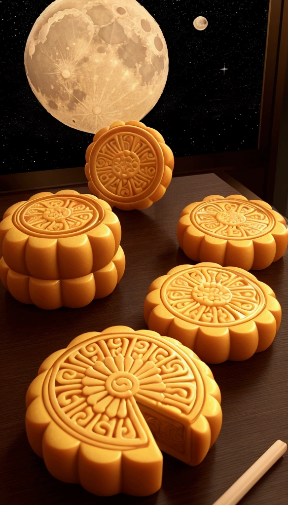 Mid-Autumn Festival moon cakes, digital art, 3d render, creative