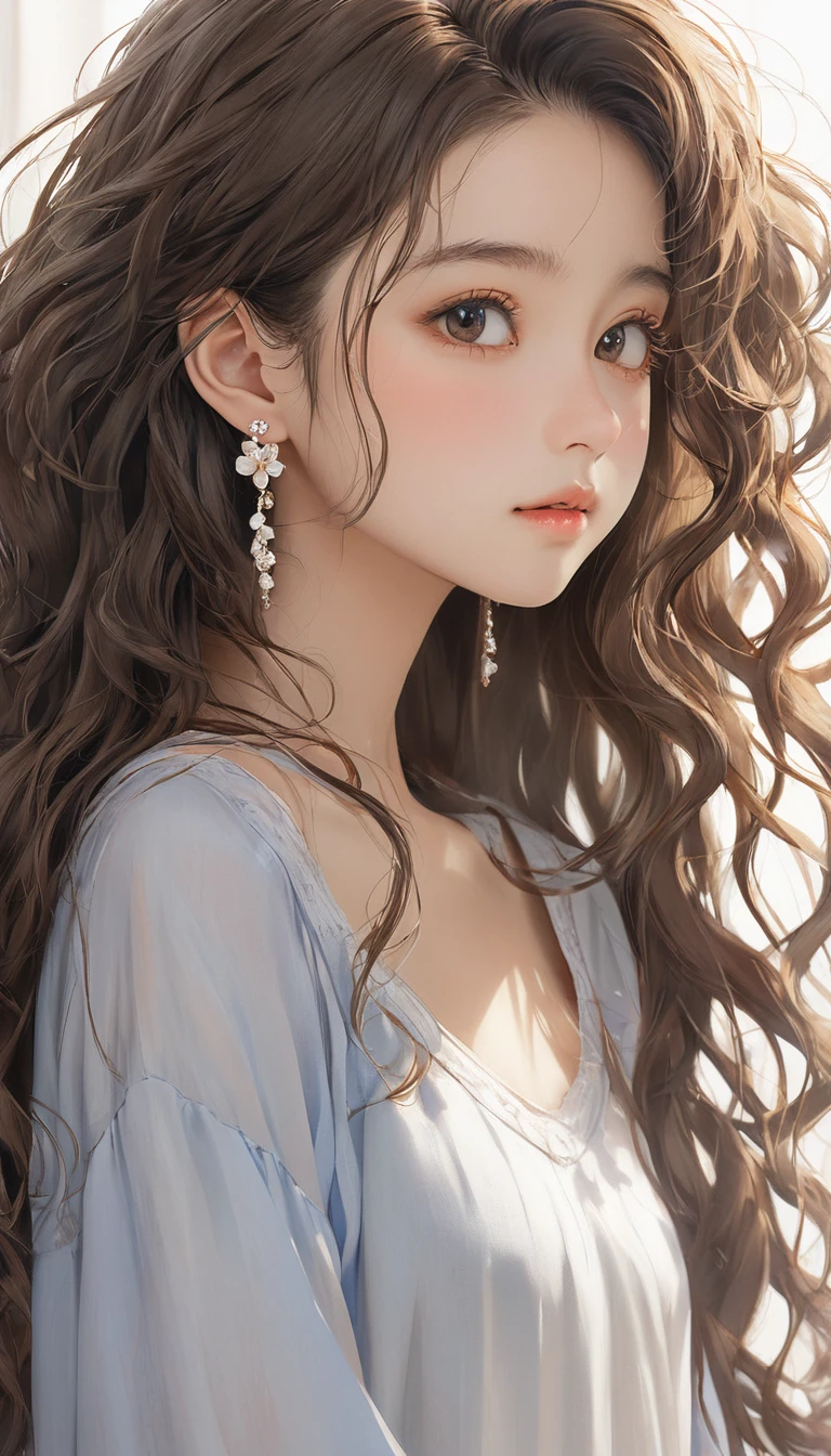 (masterpiece, Highest quality:1.2), One girl, alone,bony body、15 years old、Frizzy hair、Earrings