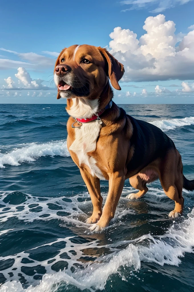 A dog barking middle of the sea