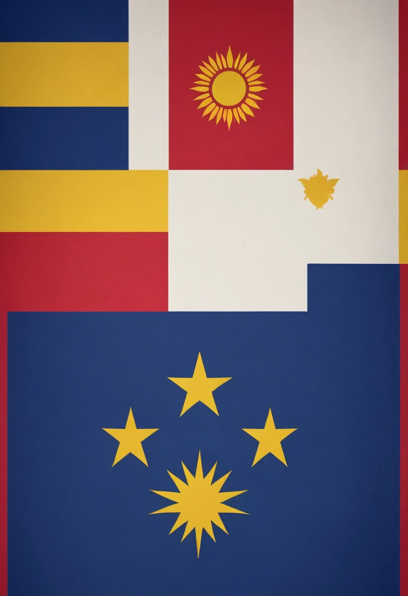 Design a national flag for a fictional country, incorporating the country's colors, symbols, and cultural identity.