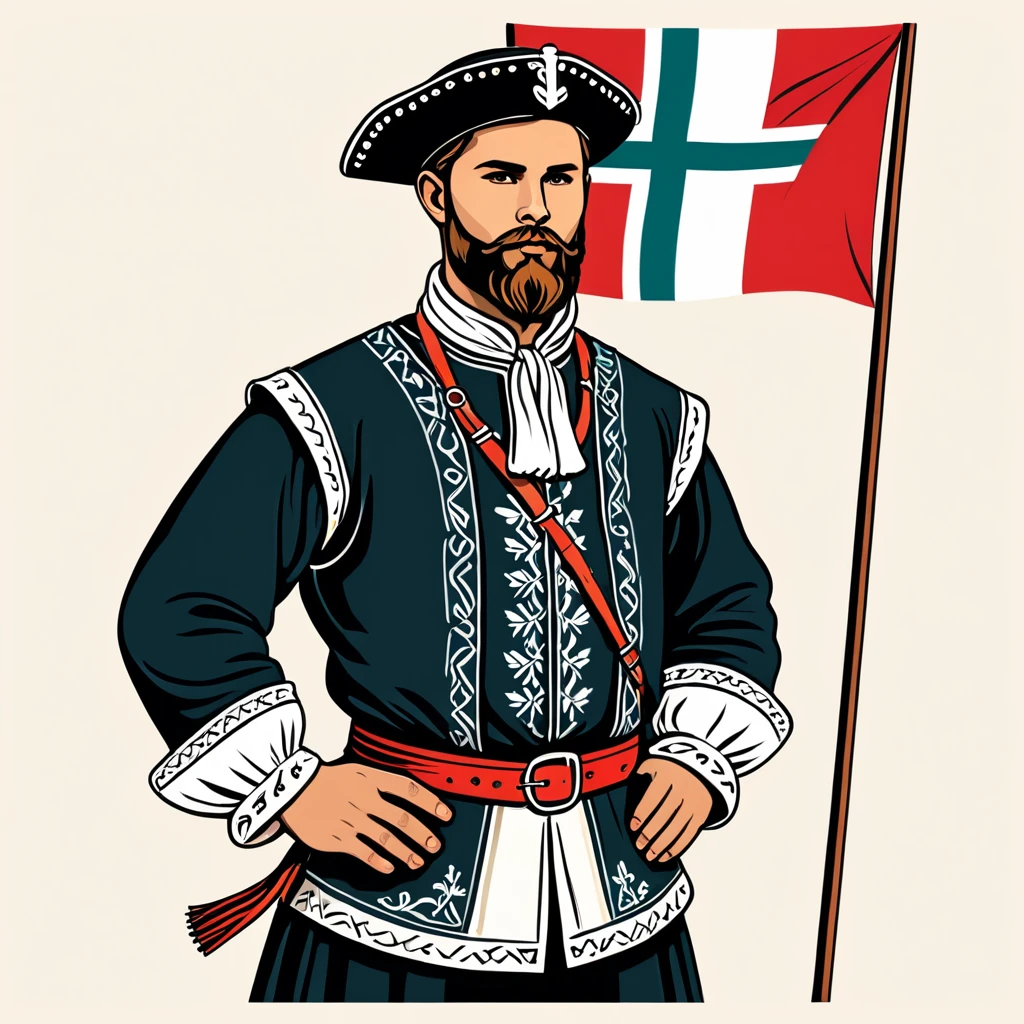 man in denmark folk outfit, vector graphics, strong contours
