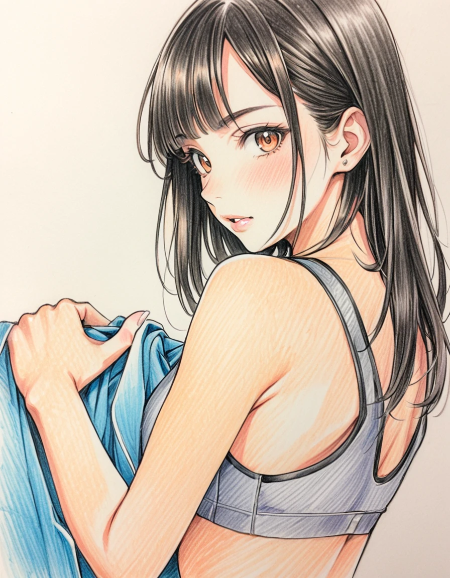 woman、Sports Bra、art、Colored pencil drawing、draft、Illustration