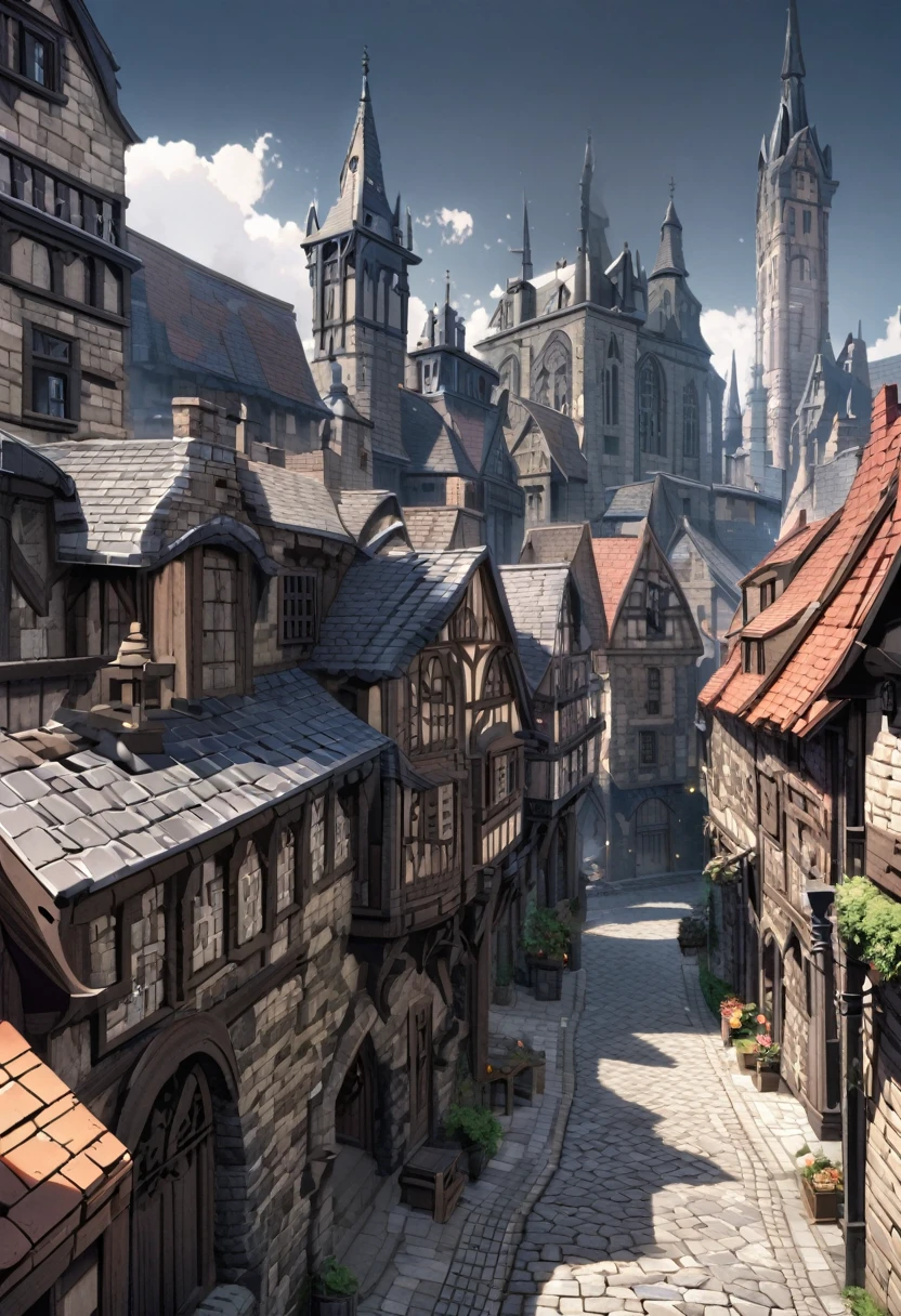 Gothic style town, background, bricks environmental design, stone bricks, black stone,