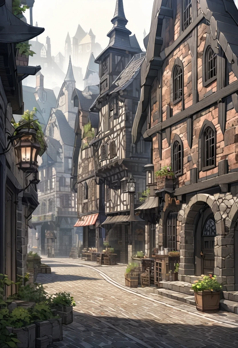 Gothic style town, background, bricks environmental design, stone bricks, black stone, 