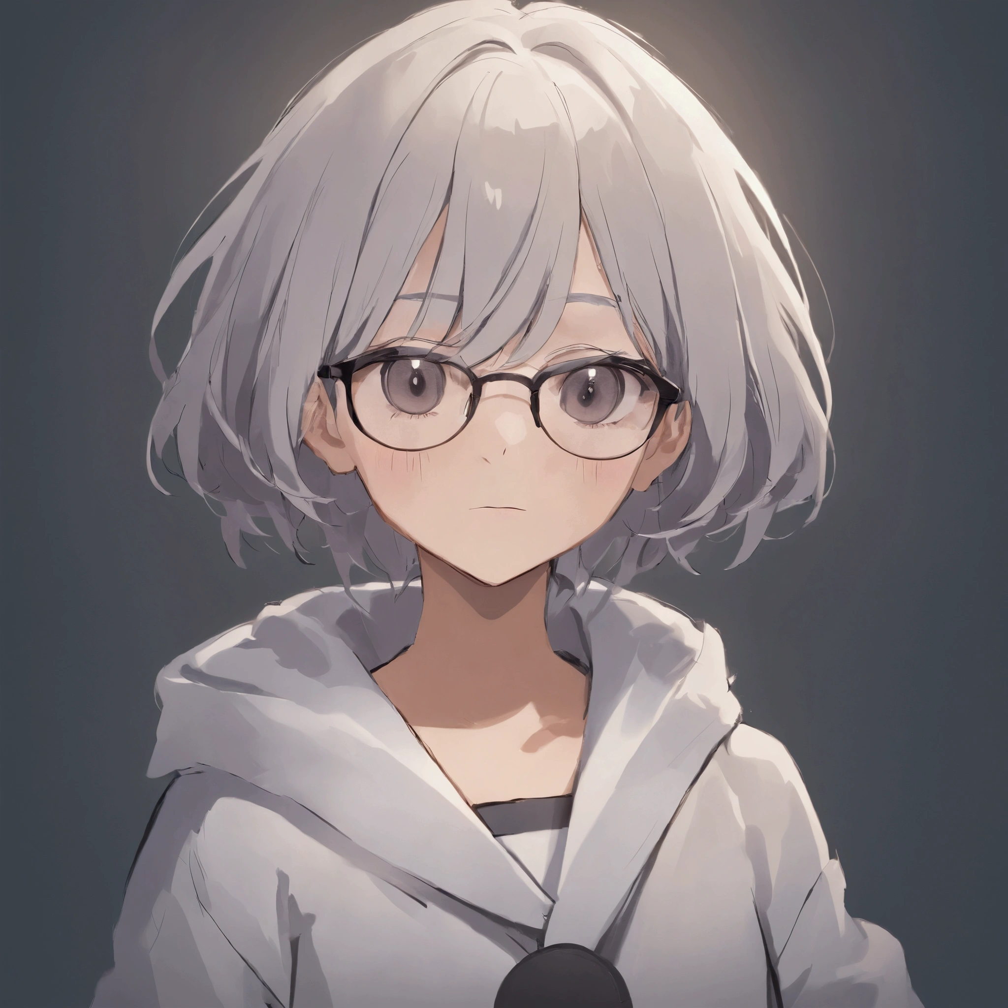 mothers，detailed short hair，Glasses in hand，Face full of wrinkles，with gray hair，cartoon style, (((from front view))),, highy detailed, black greatcoat，3D style, darkness background