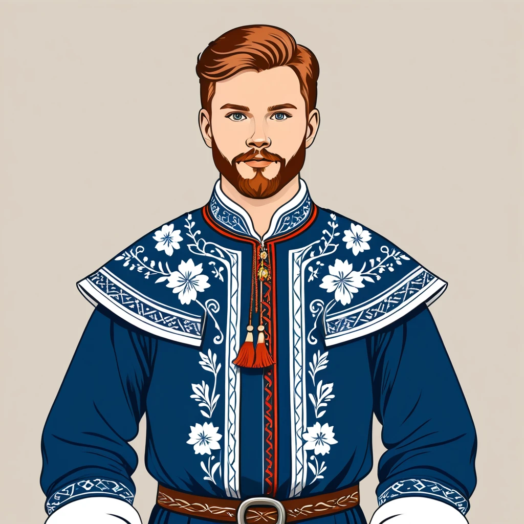 man in finland folk outfit, vector graphics, strong contours