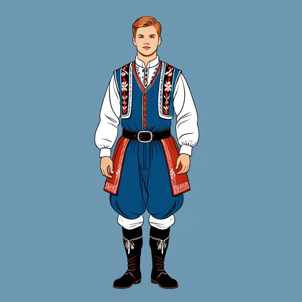 man in finland folk outfit, vector graphics, strong contours
