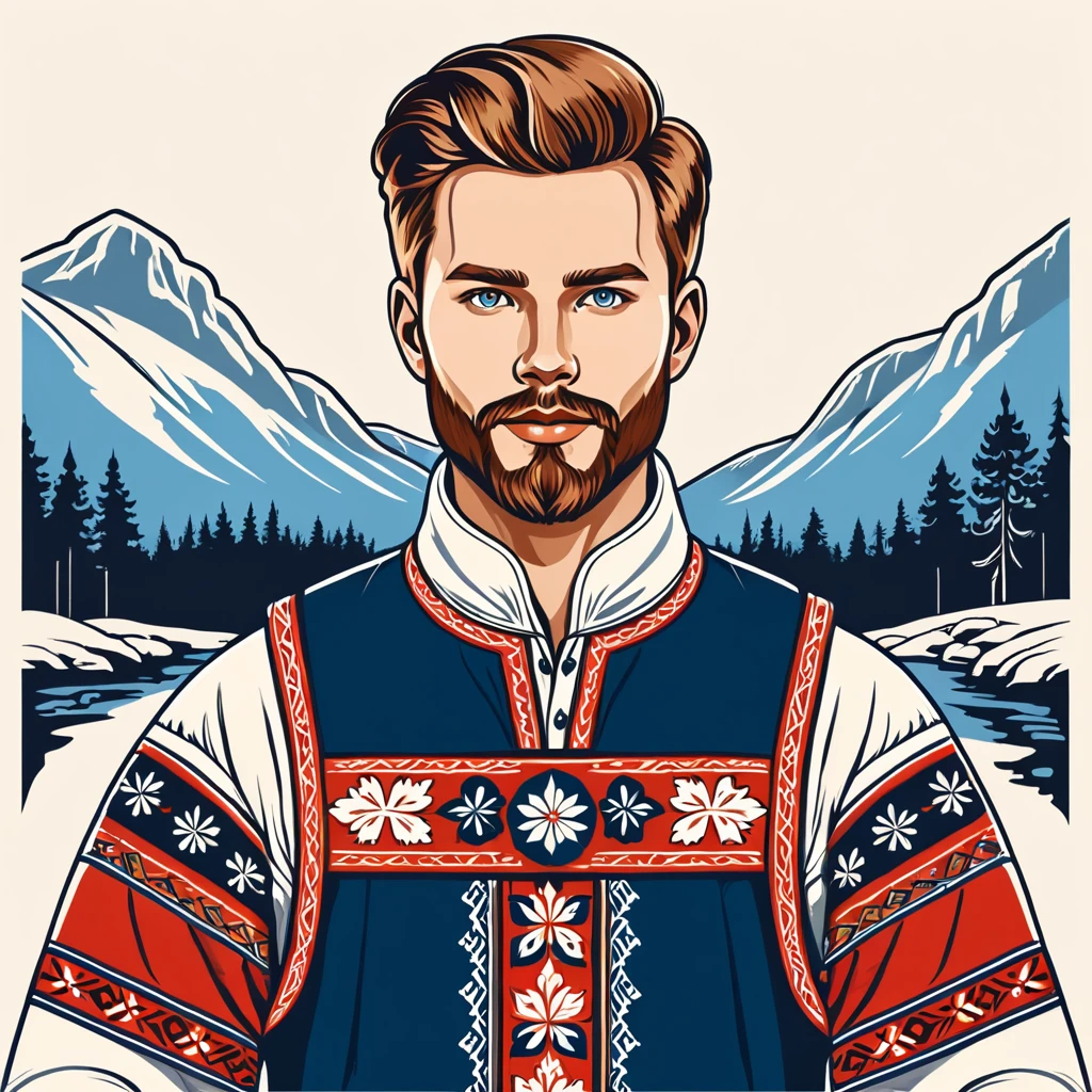 man in finland folk outfit, vector graphics, strong contours