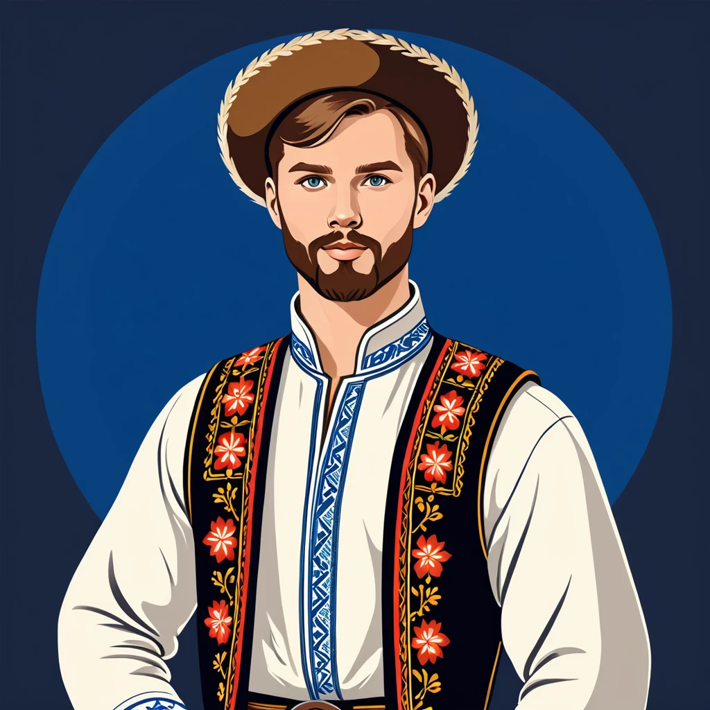 man in finland folk outfit, vector graphics, strong contours