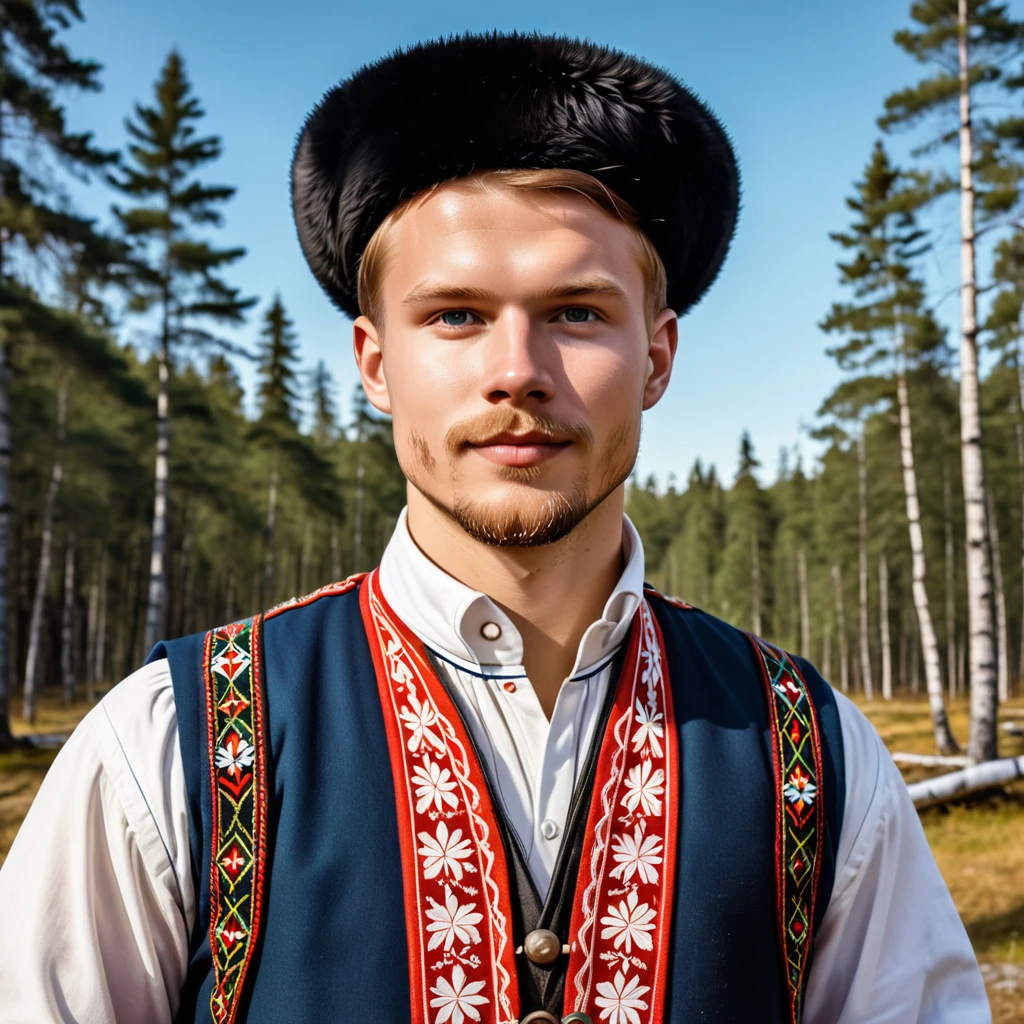 man in finland folk outfit, vector graphics, strong contours