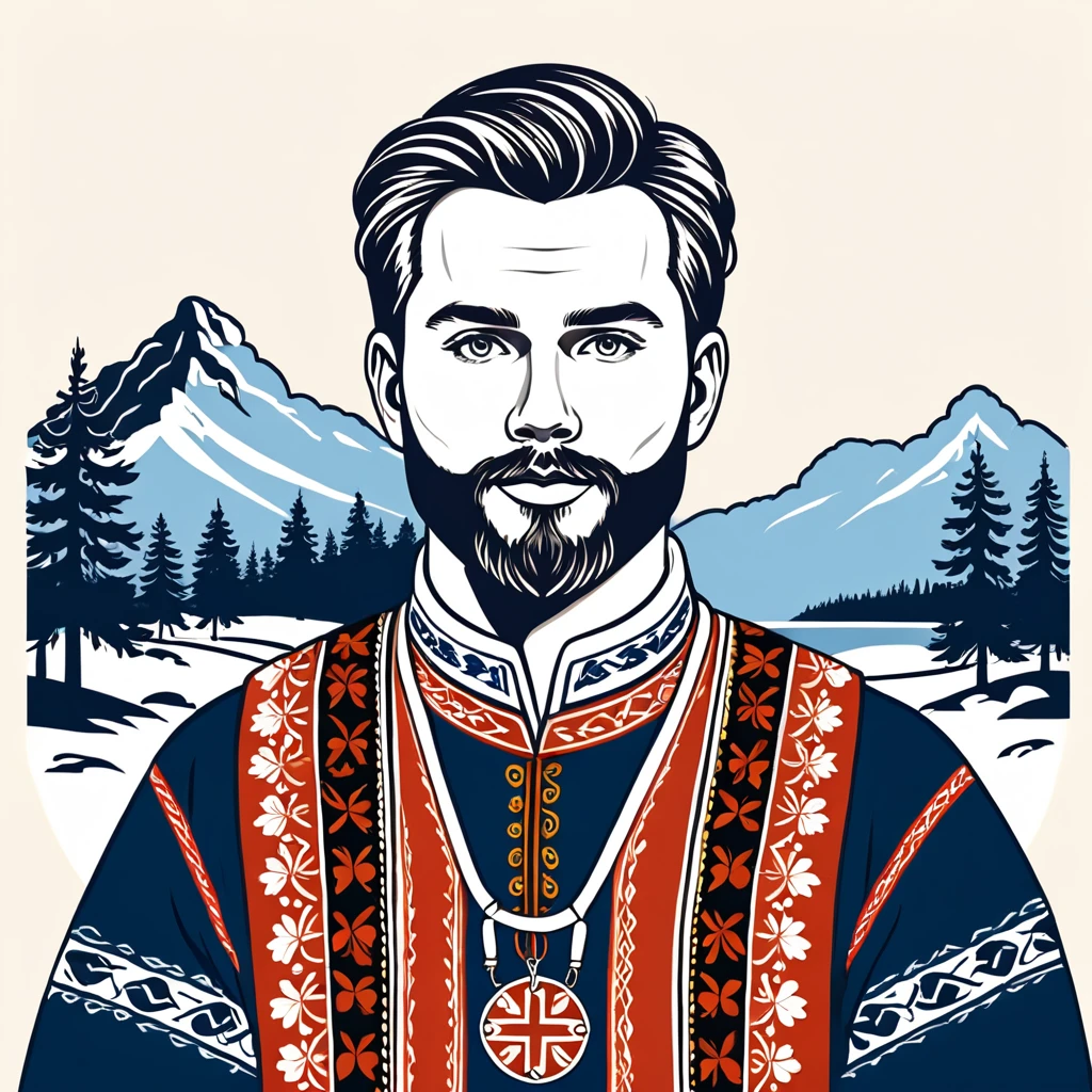 man in finland folk outfit, vector graphics, strong contours