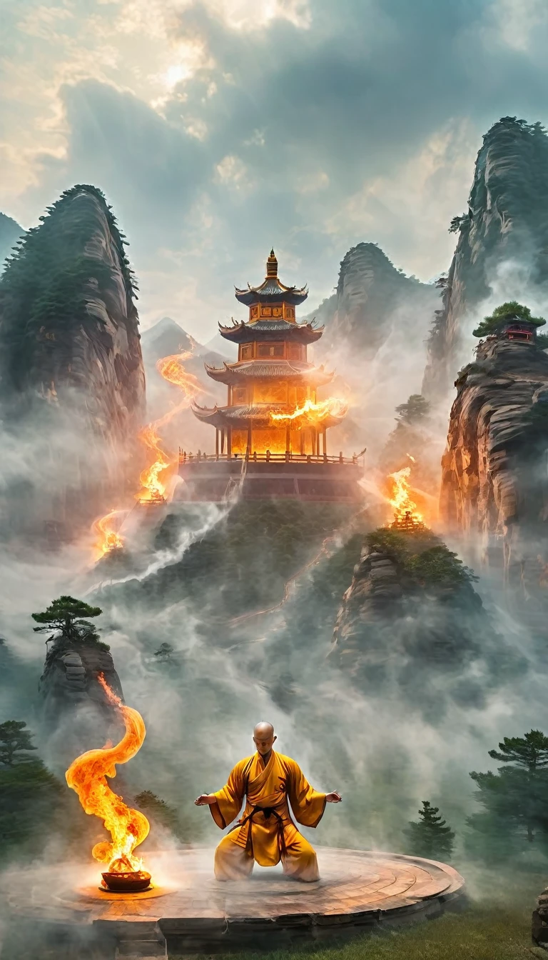 Shaolin monks performing,
Gas Explosion, Spiritual barrier, Mystic energy, Prana Flow, Balanced Yin,
Volumetric Fog,
bald, grassland,Xianxia,Standing