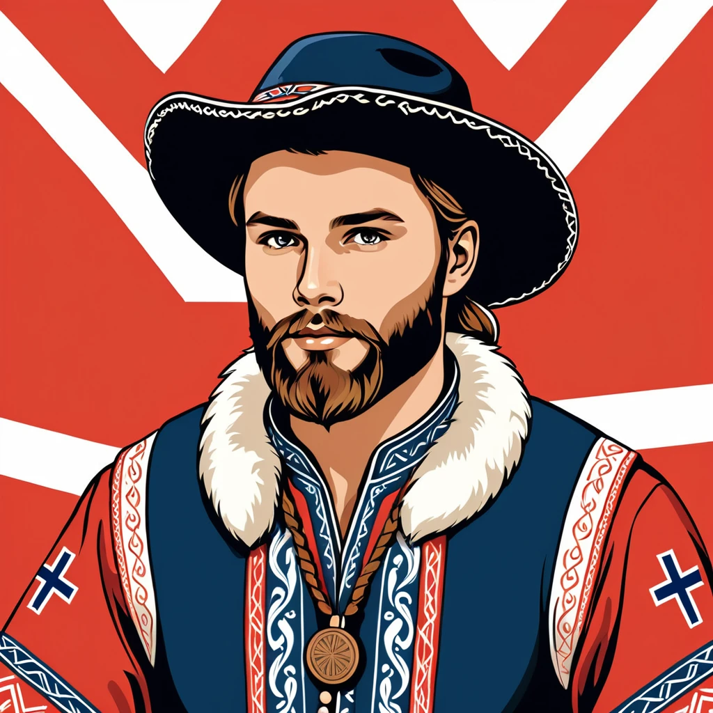 man in norway folk outfit, vector graphics, strong contours