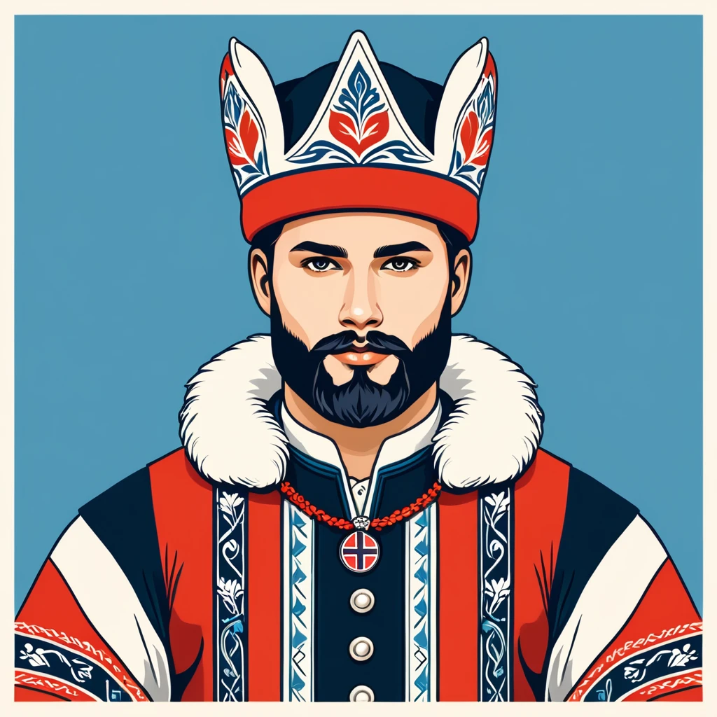 man in norway folk outfit, vector graphics, strong contours