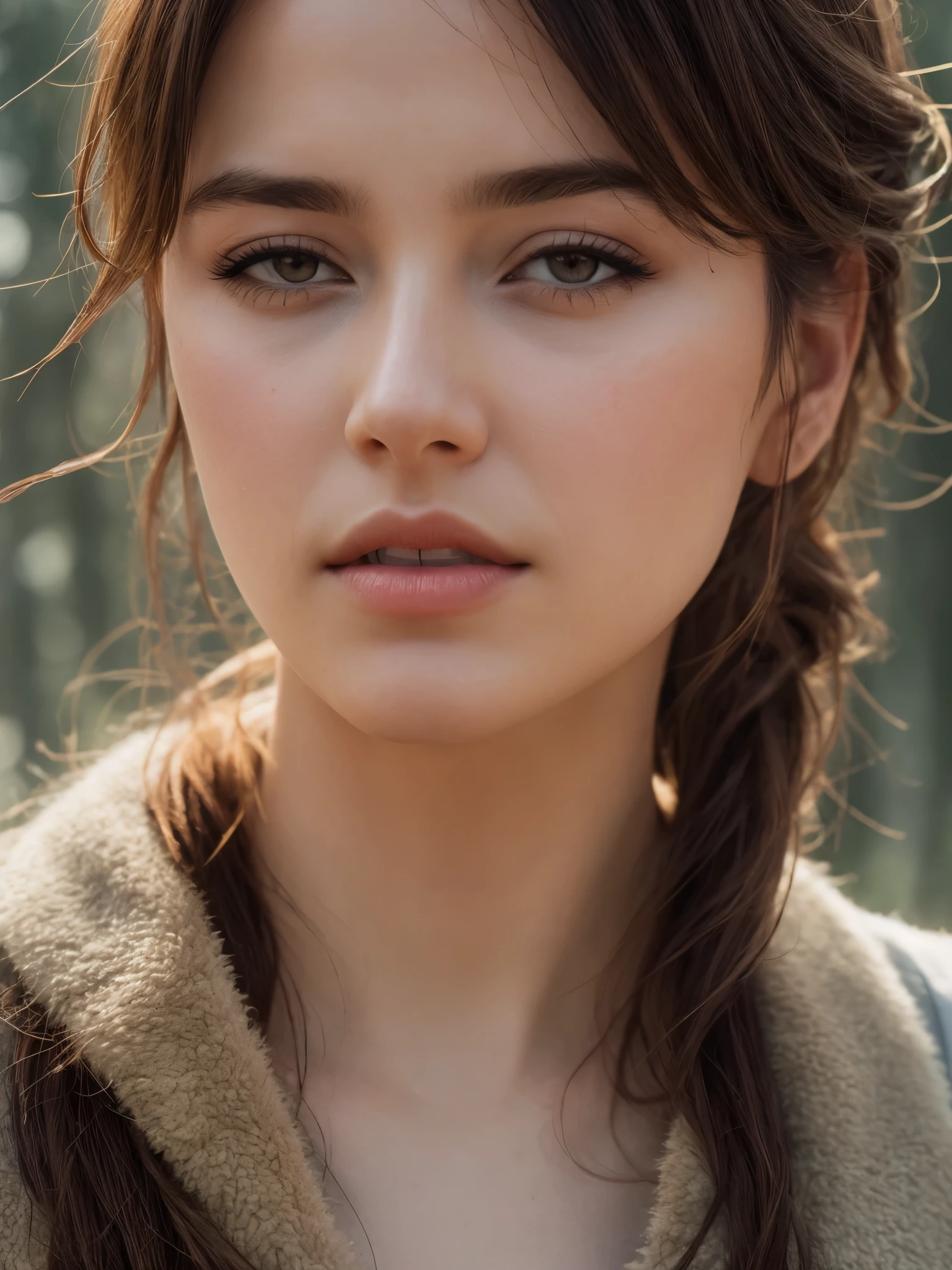 close up of a european woman, ginger hair, winter forest, natural skin texture, 24mm, 4k textures, soft cinematic light, RAW photo, photorealism, photorealistic, intricate, elegant, highly detailed, sharp focus, ((((cinematic look)))), soothing tones, insane details, intricate details, hyperdetailed, low contrast, soft cinematic light, dim colors, exposure blend, hdr, faded. [The character is surrounded by mist, evoking a mysterious and eerie atmosphere. The lighting is dark and atmospheric, with smoke adding a touch of sinister ambiance. Best quality image, HDR enhancement, showcasing the utmost level of detail and realism, full body shot:1.5]. [8K, Best Quality, Ultra High Resolution, (highly detailed CG unity 8k wallpaper), (best photo), cry, (best shadows), isometric 3D, octane rendering, ray tracing, highly detailed, (Best quality, 4K, 8k:1.2), absurdity, ultra detailed, (realistic, photorealistic, photorealistic:1.37), complex parts, HDR, (complex parts:1.12), (hyper detailed, hyper realistic, Soft lighting, spicy:1.2), (complex parts, Hyper detailed:1.15). Blurred foreground. (backlit), masterpiece, high quality, brightness, chromatic aberration, foggy smoke, shadows, ontrast, clear sky, (warm hue, warm tone), high details, natural reflections]. (YES SFW)