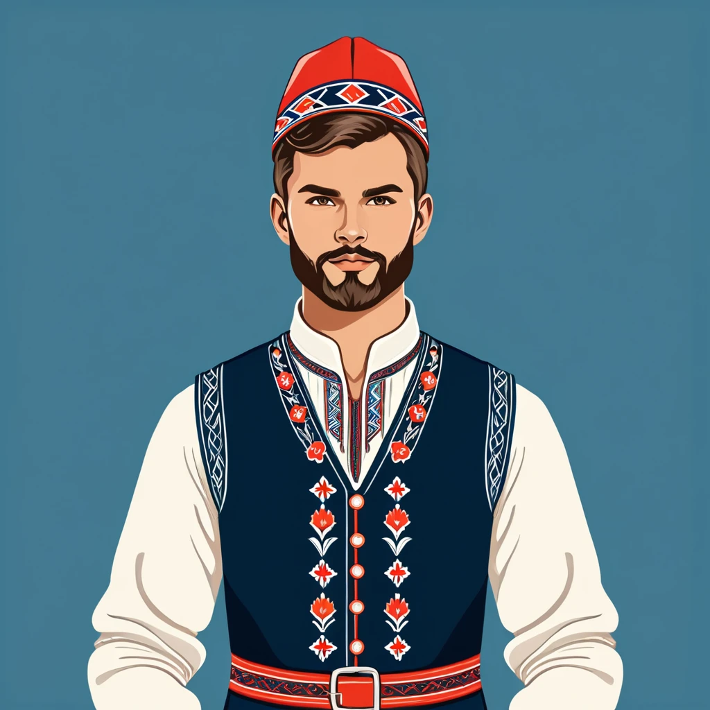 man in norway folk outfit, vector graphics, strong contours
