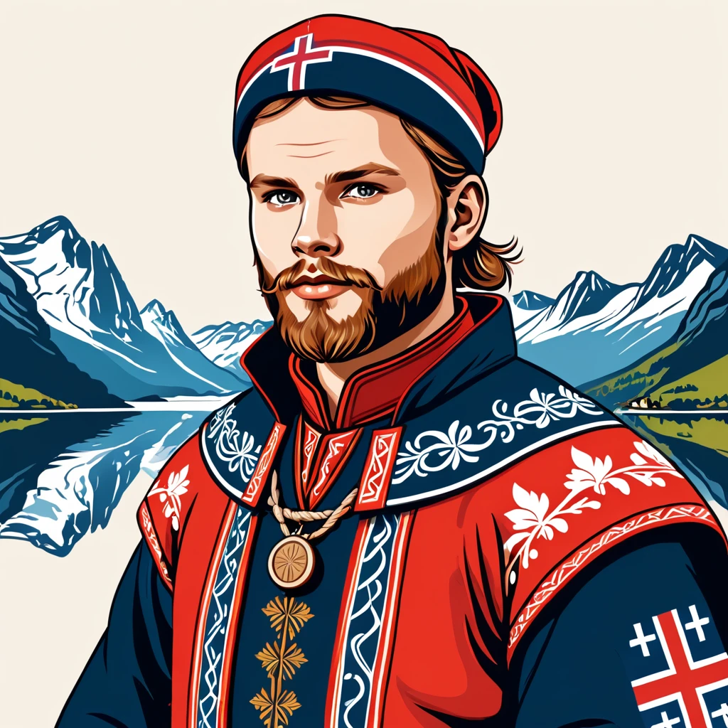 man in norway folk outfit, vector graphics, strong contours