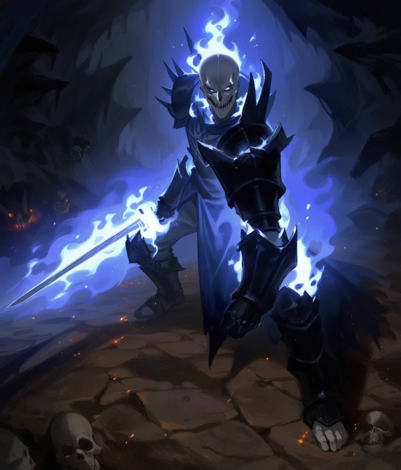 with blue flame