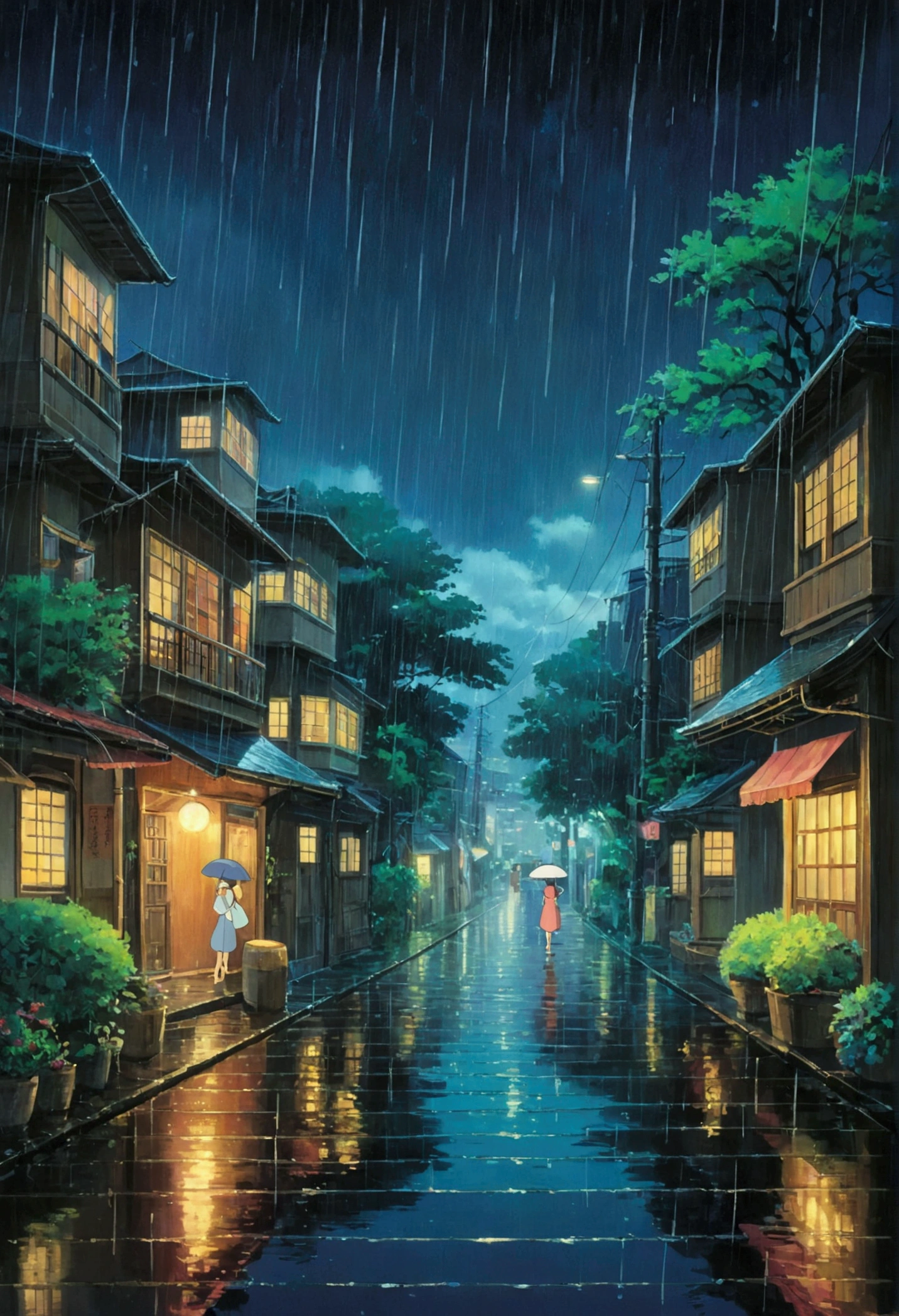 Ghibli summer night rain
