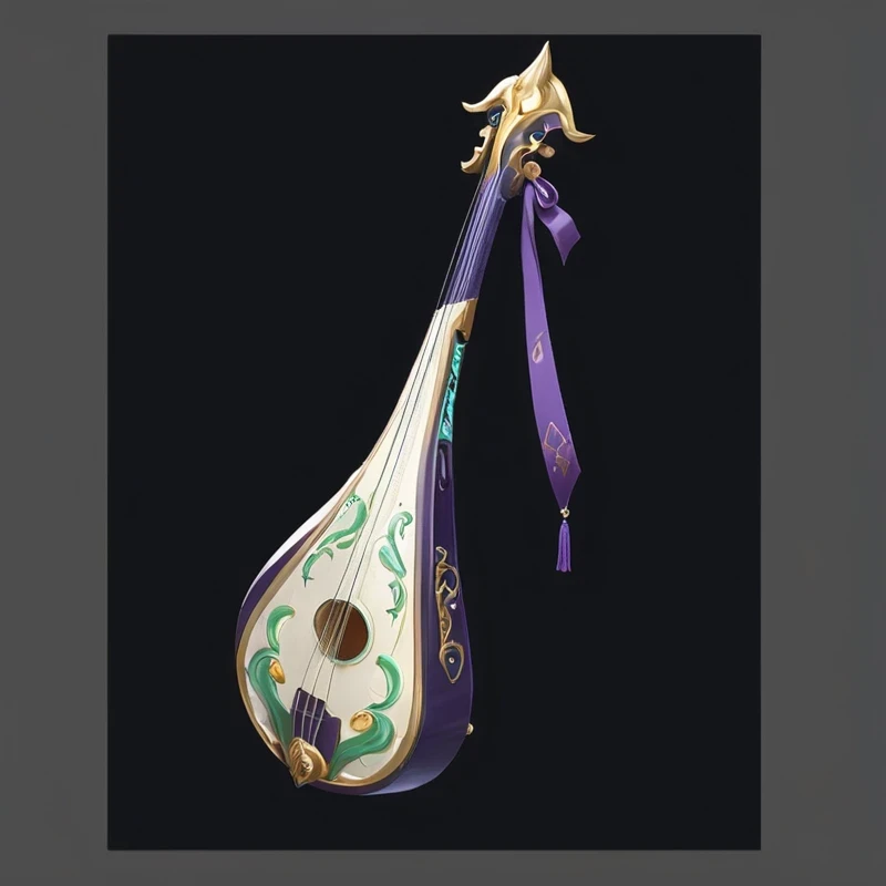 there is a very large musical Musical Instruments with a purple ribbon, guitar Concept Art, (Fantasy Violin), Fantasy Violin, lute, musical Musical Instruments, Game assets, an Musical Instruments, RPG item rendering, Concept Art, Concept Art, Musical Instruments, Role Playing Game Items, world of lute, Popular on polycount, 《Genshin Impact》Keqing, Fantasy RPG Weapon Art, Prop Design