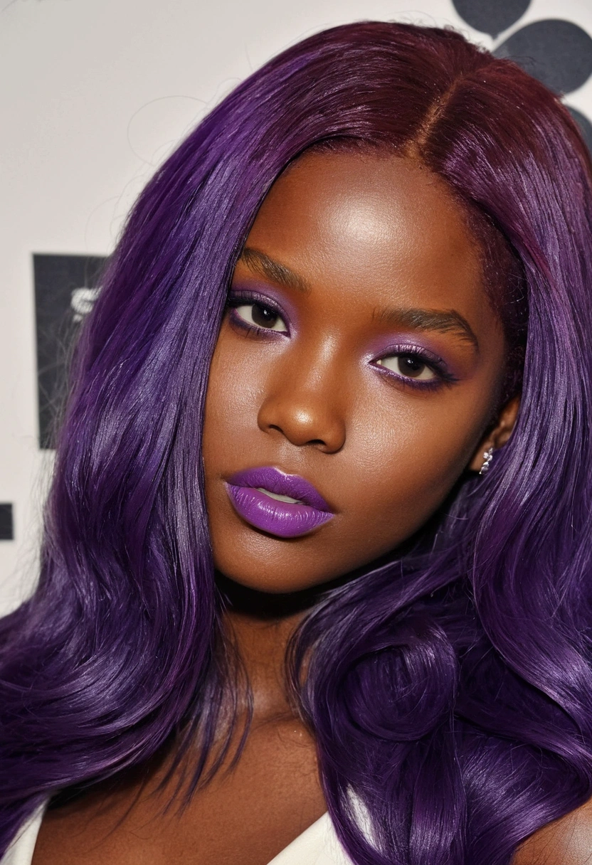 purple hair is a great color for a dark skin tone, ellie bamber fairy, purple long hair, purple hair, violet hair, long purple hair, she has purple hair, violet long hair, long violet hair, anya taylor joy, ellie bamber, purple skin color, purple head, violet color, long dark purple hair, deep purple hair, purple hue