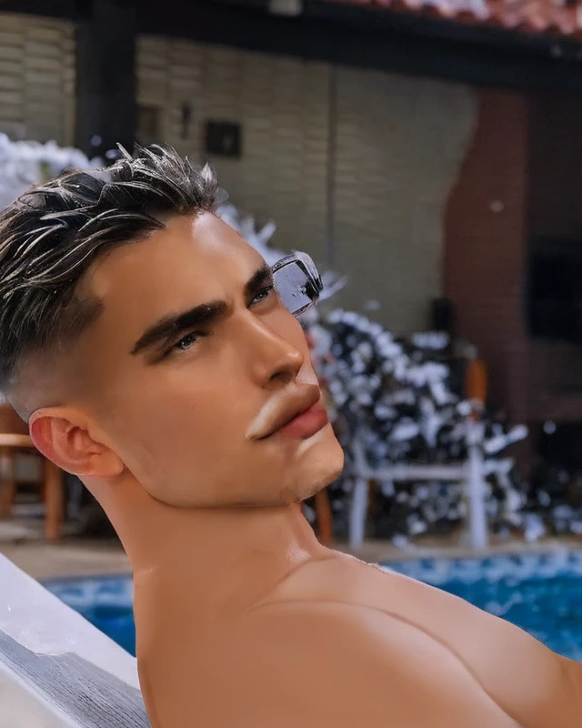Homem adulto 30 anos no maximo imagem 4k em piscina ao entardercer obra prima