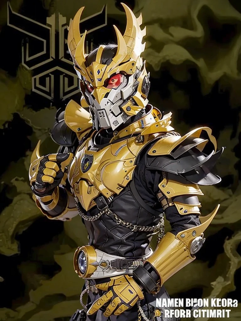 armor with yellow color, and red eyes, realistic